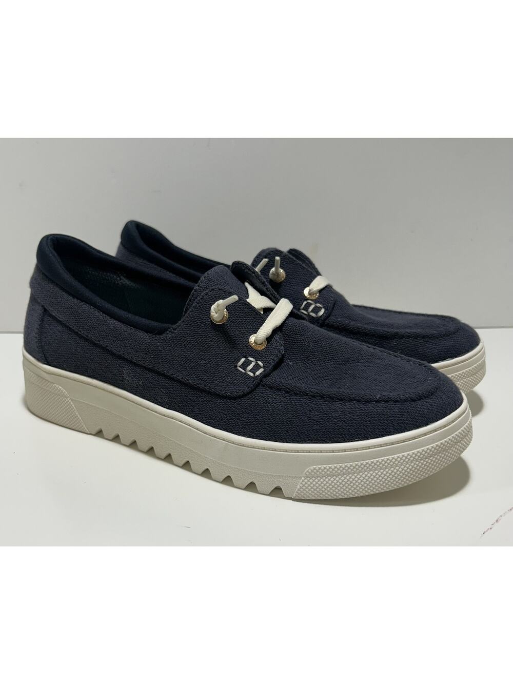 DR. SCHOLL'S Navy Get Onboard Platform Boat Shoes Canvas Slip-On Solid Womens 9M